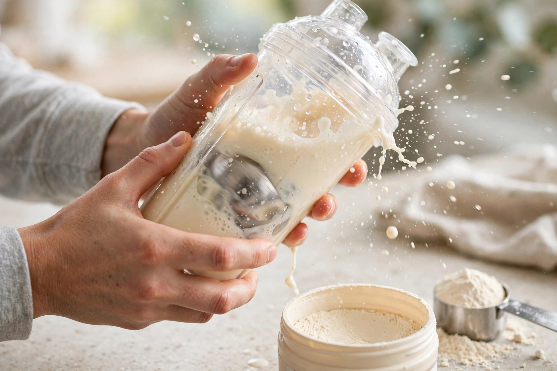 Pha whey protein bằng bình lắc shaker cho tan mịn
